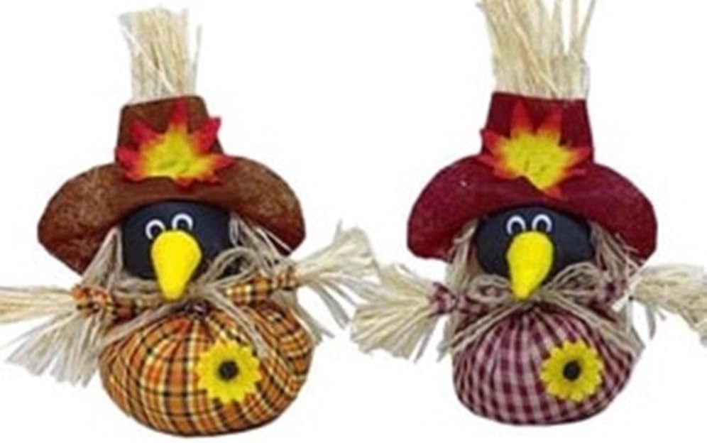 HAPPY DEALS ~ Fall Harvest Crow Decorations, Autumn Farmhouse Decor, 2-Pack Bird Figurines with Straw Hat