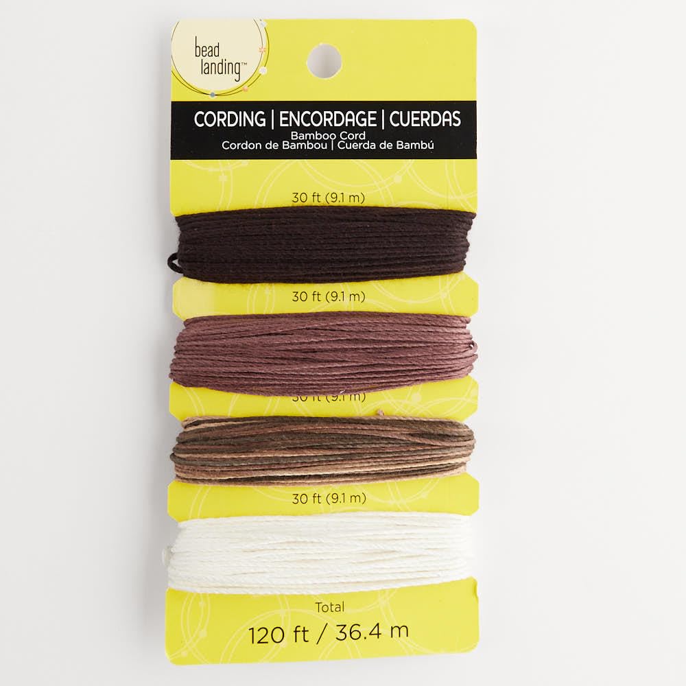 Bamboo Cord for Jewelry Making and Crafts, Assorted Earthtones, 120 ft, 20 lb Strength, 3 Pack