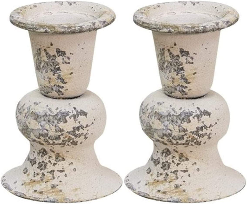 White Antiqued Candle Holders 5.5 inch