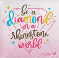Beverage napkins - 5 x 5-48 Count, be a diamond in a rhinestone world print