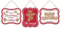 Christmas Metal Gingerbread Signs Set of 3 | 5 x 4 inch | Embossed Wreath Embellishment