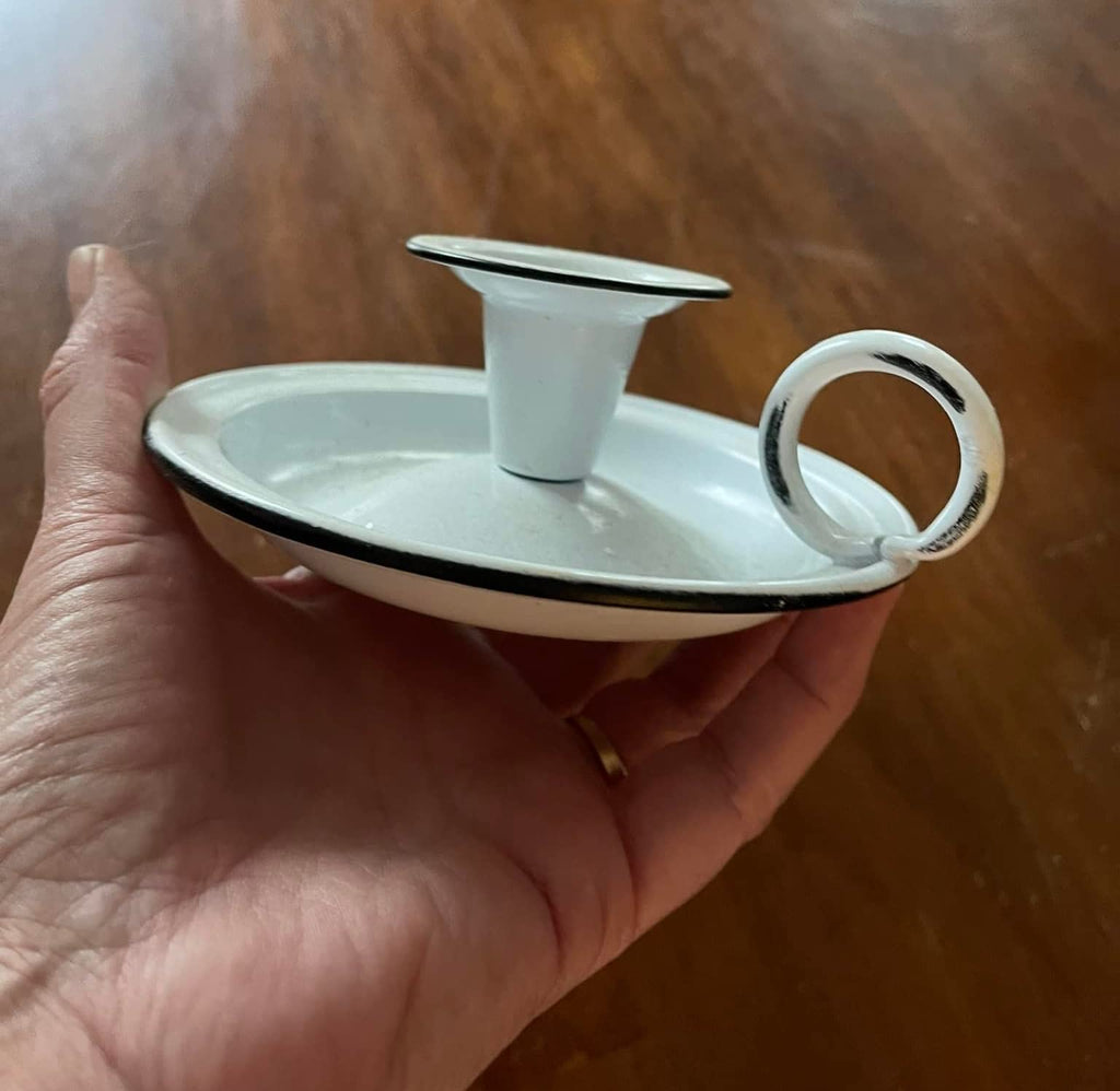 White Enamel Taper Candle Holders