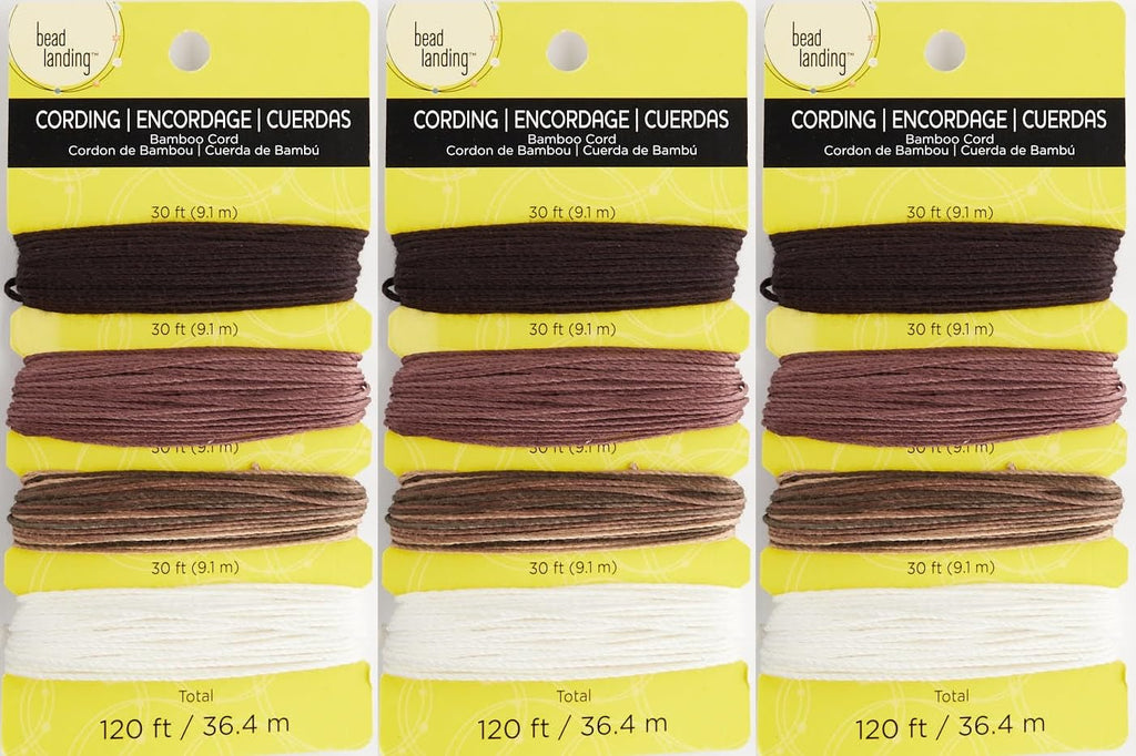 Bamboo Cord for Jewelry Making and Crafts, Assorted Earthtones, 120 ft, 20 lb Strength, 3 Pack