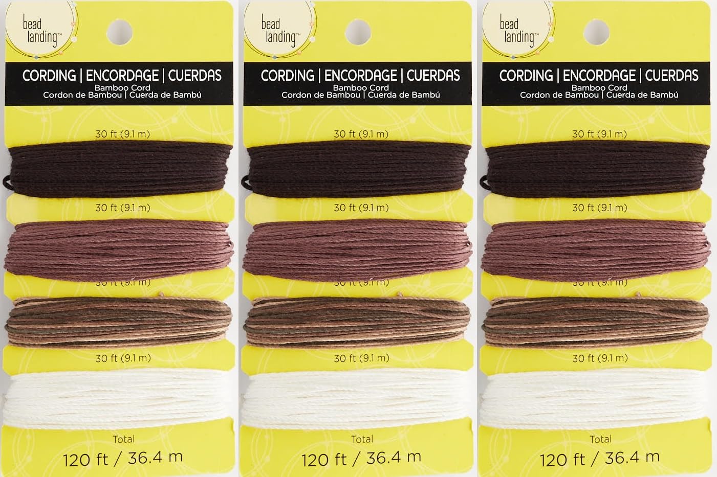 Bamboo Cord for Jewelry Making and Crafts, Assorted Earthtones, 120 ft, 20 lb Strength, 3 Pack