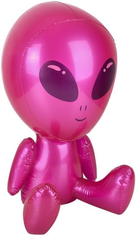 HAPPY DEALS ~ Galaxy Space Alien Inflate | 24 Inches | UFO Blow Up Decoration Toy Bright Colors (Pink)