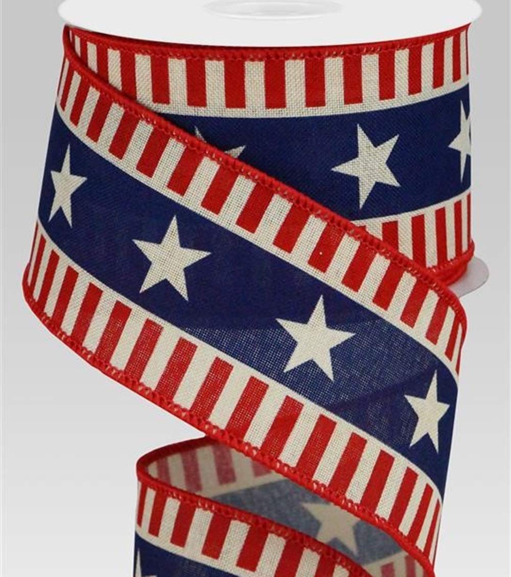 Bold Stars & Stripes Ribbon - 2.5" x 10 Yards - Cream, Red, Blue by Craig Bachman
