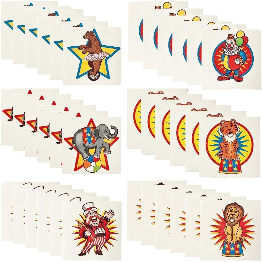 Fun Express Carnival Big top Circus Tattoos | 2 Inch- VBS Vacation Bible School Supplies/Decor - 72 pieces