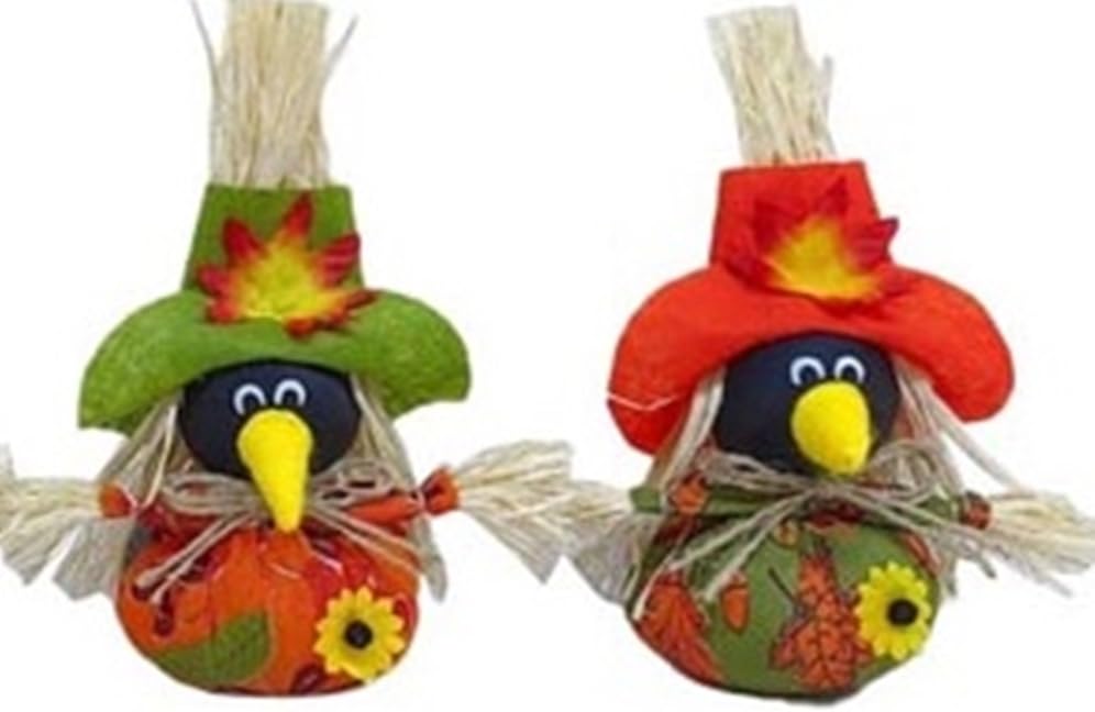 HAPPY DEALS ~ Fall Harvest Crow Decorations, Autumn Farmhouse Decor, 2-Pack Bird Figurines with Straw Hat