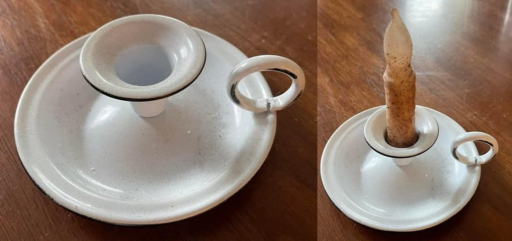 White Enamel Taper Candle Holders