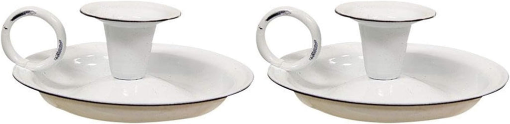 White Enamel Taper Candle Holders