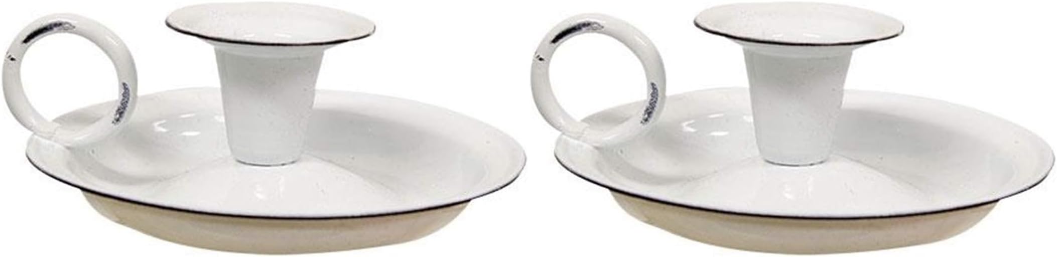 White Enamel Taper Candle Holders