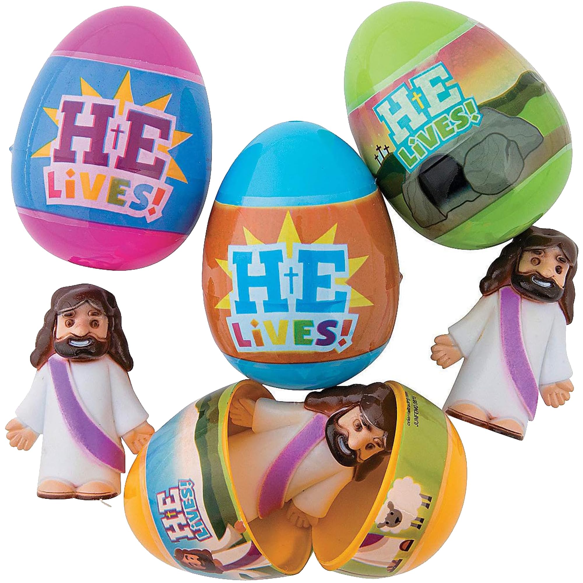 Fun Express Prefilled Easter Eggs 12 Pack - Christian Gifts for Kids with Religious Toys Inside | Easter Egg Fillers for Church Events, School & Easter Basket Stuffers | Faith Based Party Favors