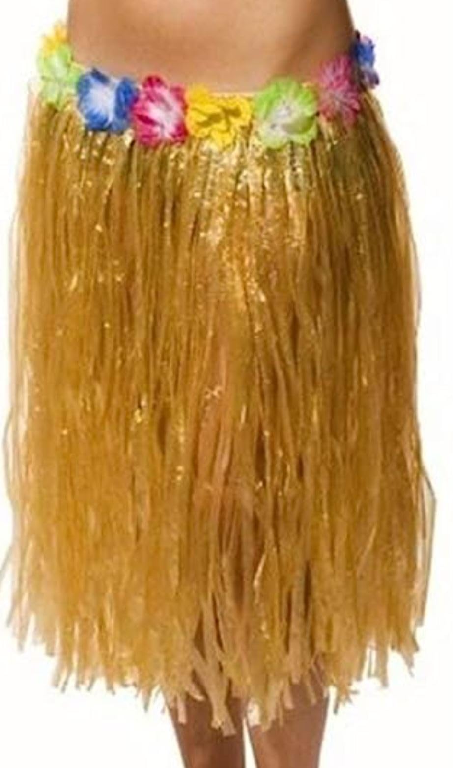 HAPPY DEALS ~ Adult Grass Hula Skirt | 29" Long Flower Trim Elastic Waist Luau