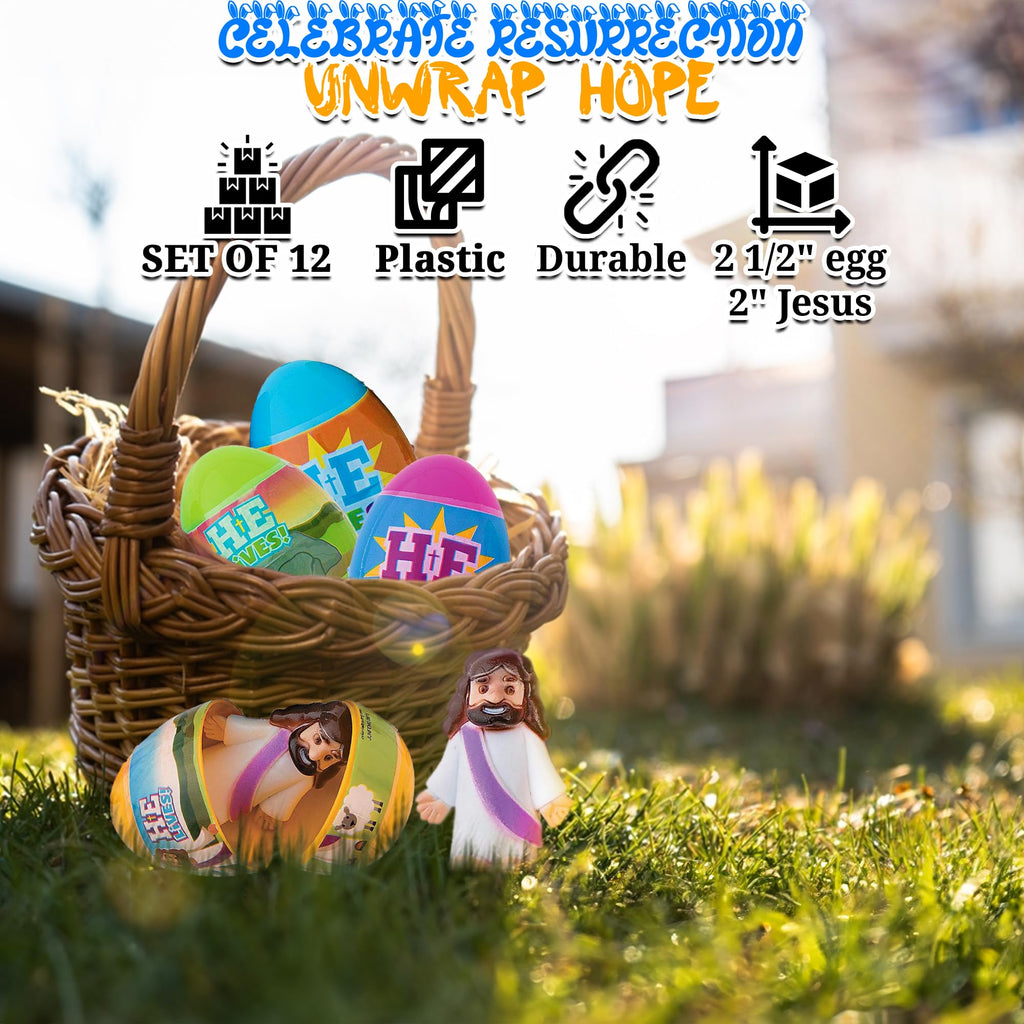 Fun Express Prefilled Easter Eggs 12 Pack - Christian Gifts for Kids with Religious Toys Inside | Easter Egg Fillers for Church Events, School & Easter Basket Stuffers | Faith Based Party Favors