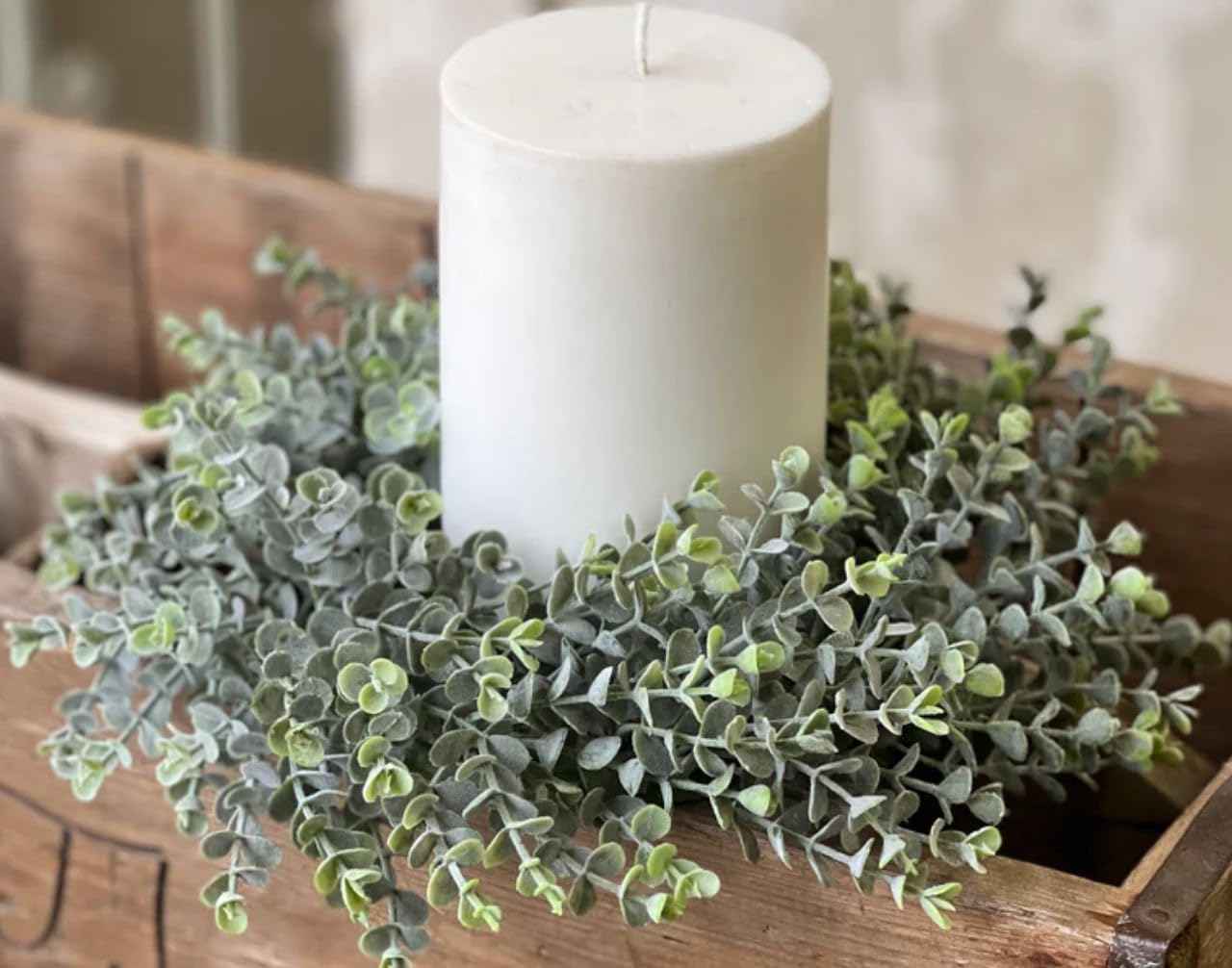 Pebble Eucalyptus Candle Ring Green