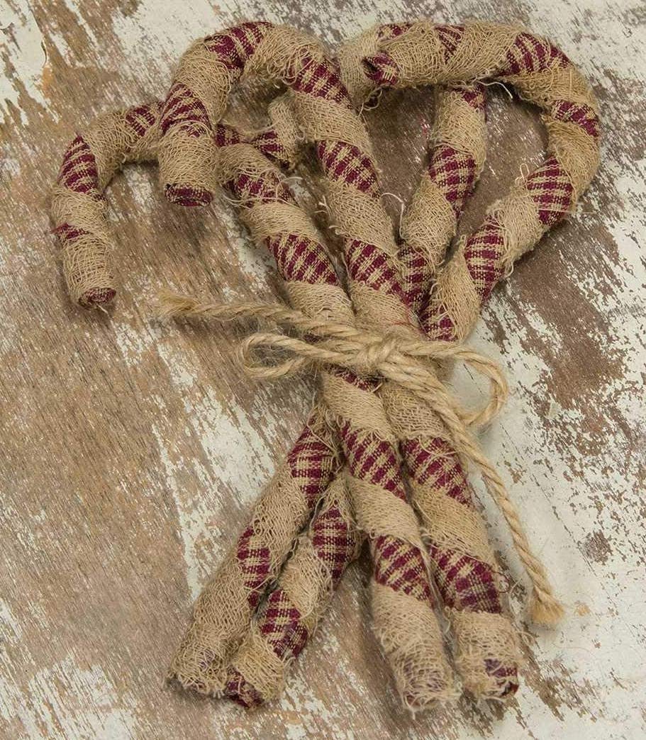 4 Candy Cane Ornaments Rustic Primitive