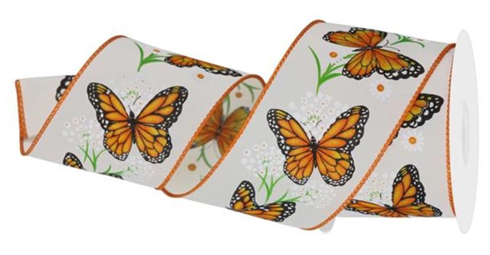 Butterfly Daisy Wired Edge Ribbon, 10 Yards 2.5 Inch