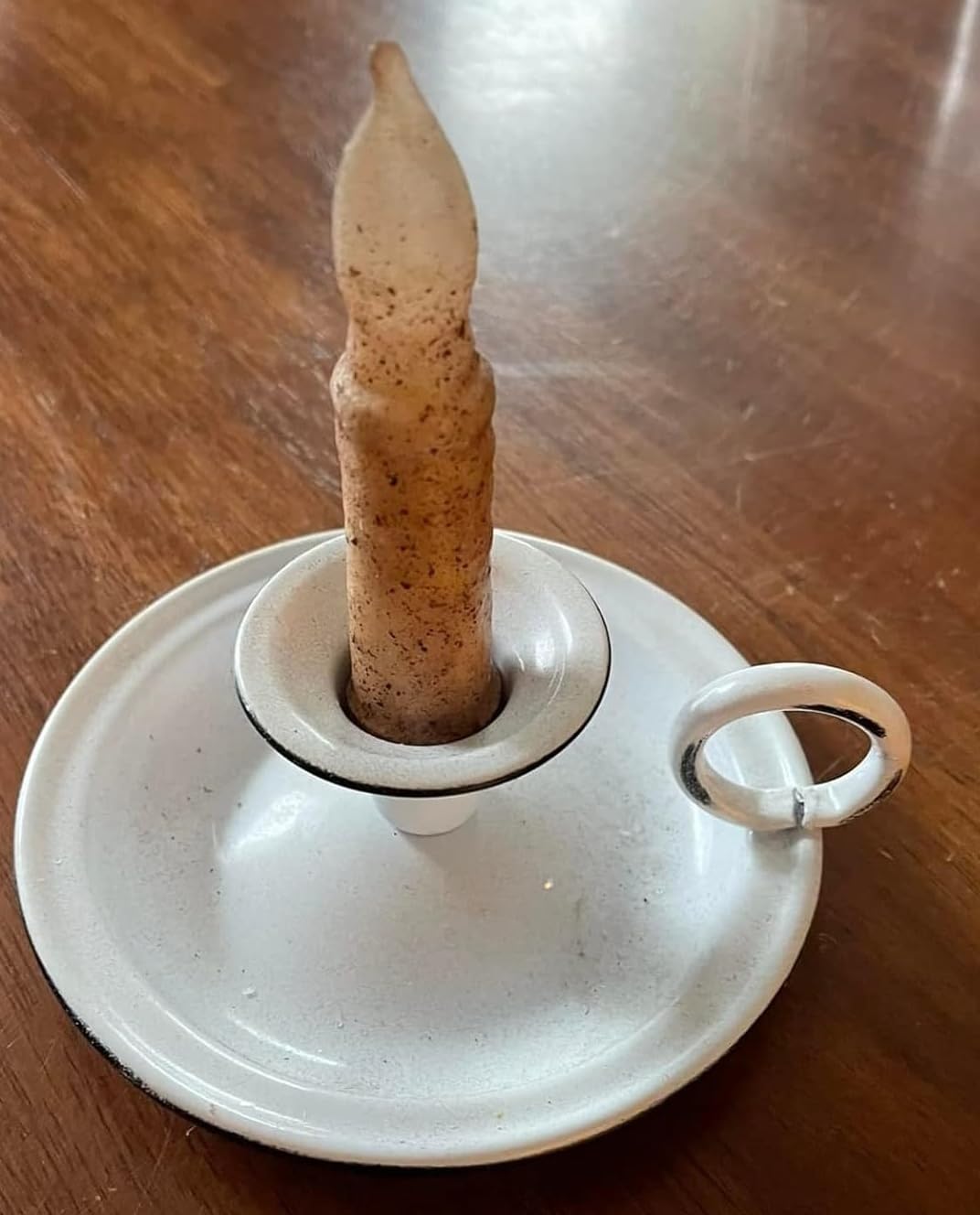 White Enamel Taper Candle Holders