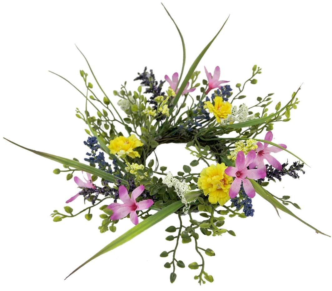 HAPPY DEALS ~ Spring Mini Wreath | Wildflower Candle Ring 12 x 12 x 4 inch | 3 inch Center