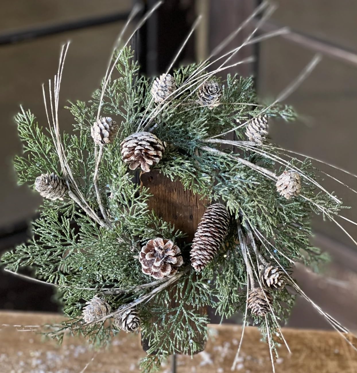 Birch Cedar Pinecone Candle Ring Set of 2 | 12 Inch - 3.5 Center | Farmhouse Winter Christmas Greenery Wreath