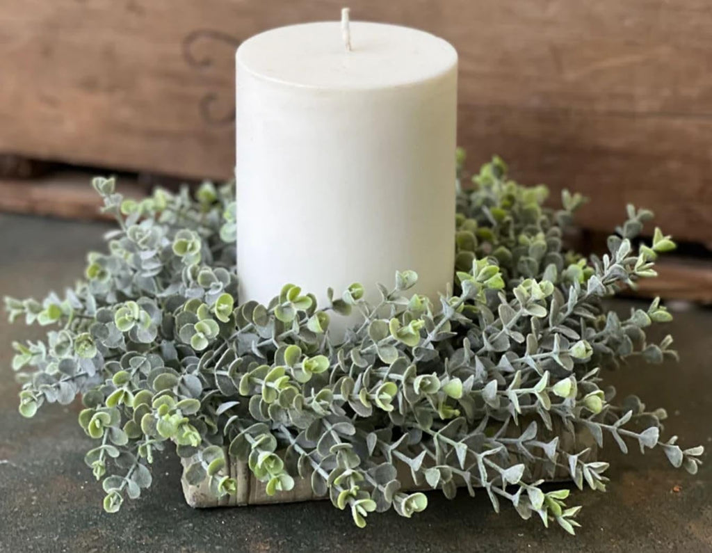 Pebble Eucalyptus Candle Ring Green