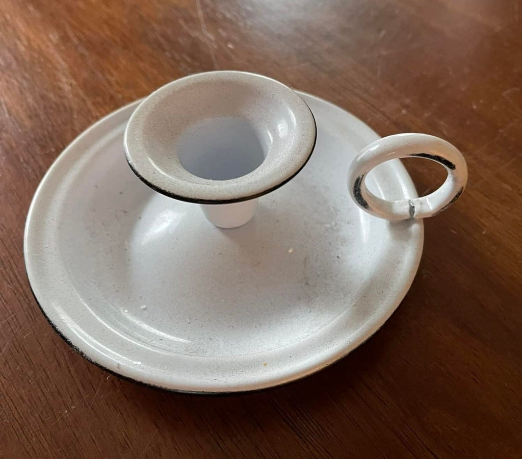 White Enamel Taper Candle Holders