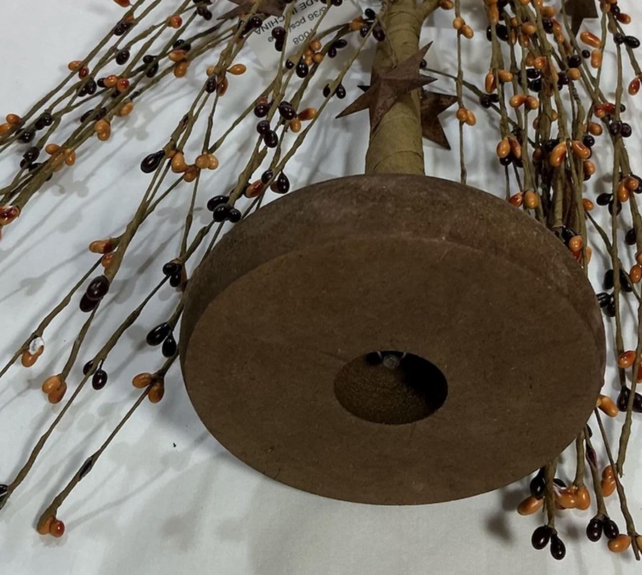 Primitive Willow Tree, Burgundy Mustard Pip Berries, 13 Inches, Rustic Country Style with Wood Base