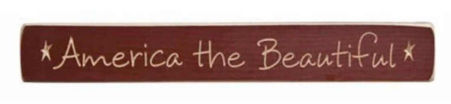 America the Beautiful Engraved Wood Block Sign With Stars Distressed Country Primitive Americana Patriotic Décor 12 Inch - Made in America
