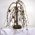 Primitive Willow Tree, Burgundy Mustard Pip Berries, 13 Inches, Rustic Country Style with Wood Base (1 Pc- Tree Color Tan)