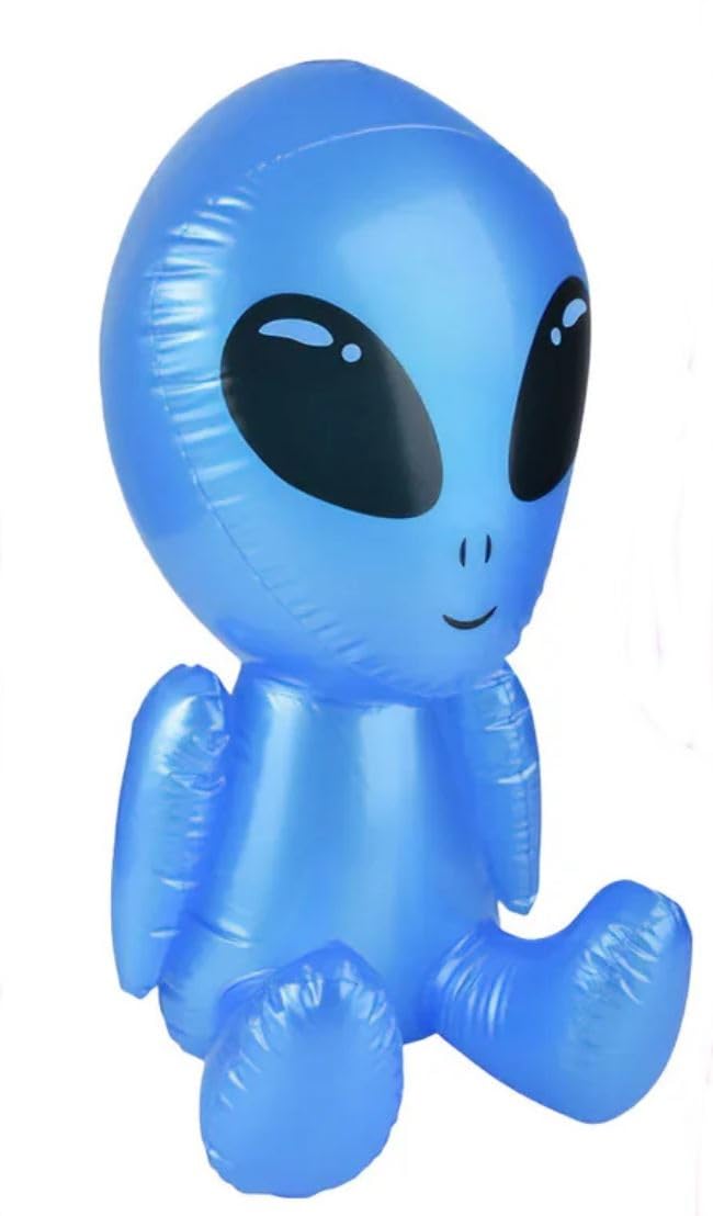 HAPPY DEALS ~ Galaxy Space Alien Inflate | 24 Inches | UFO Blow Up Decoration Toy Bright Colors (Blue)