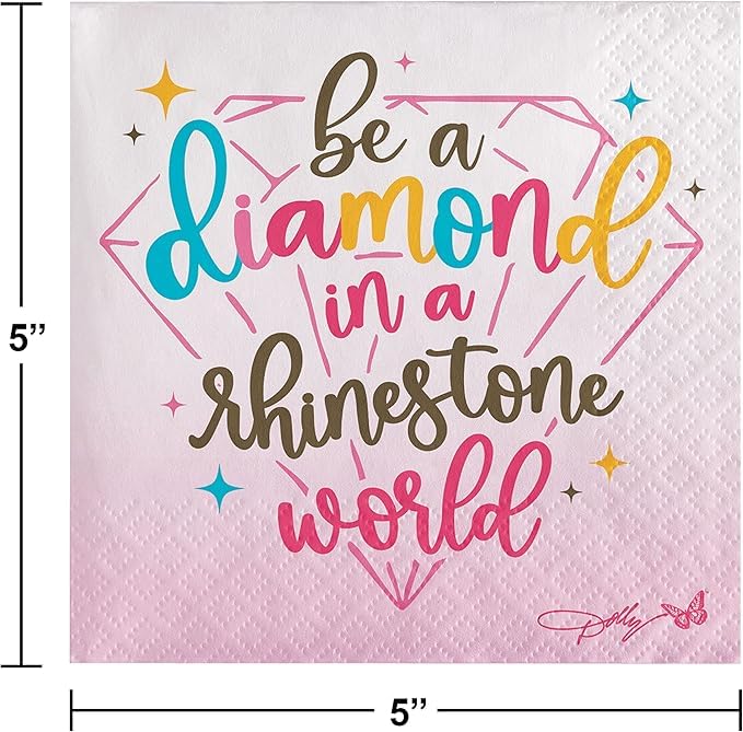 Beverage napkins - 5 x 5-48 Count, be a diamond in a rhinestone world print