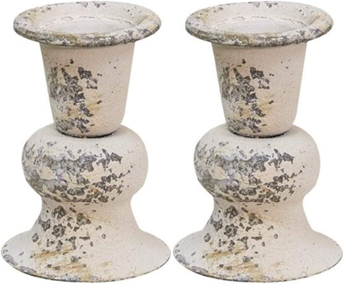 White Antiqued Candle Holders 5.5 inch