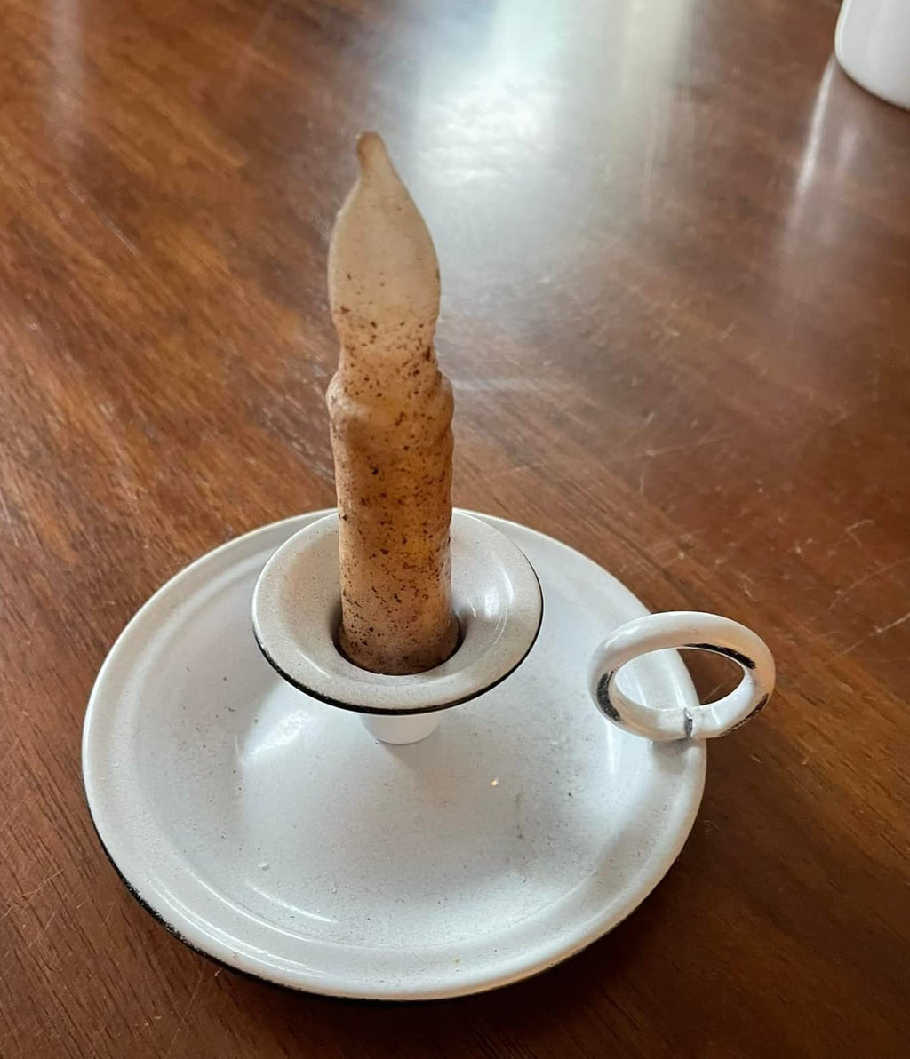 White Enamel Taper Candle Holders