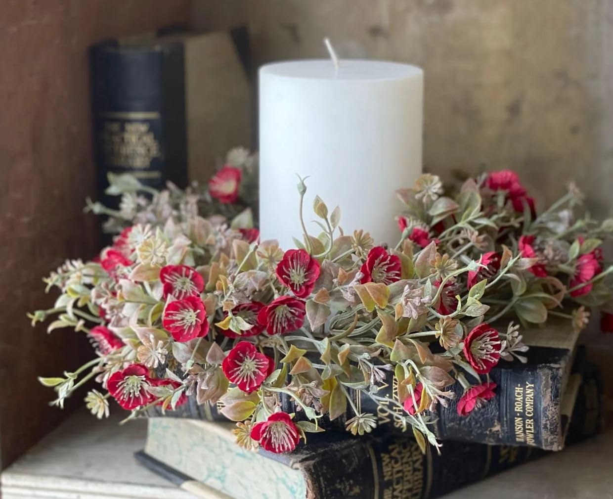 Flower Candle Ring Set of 2-13 Inch with 6 Inch Center - Faux Greenery Floral Julep Blooms