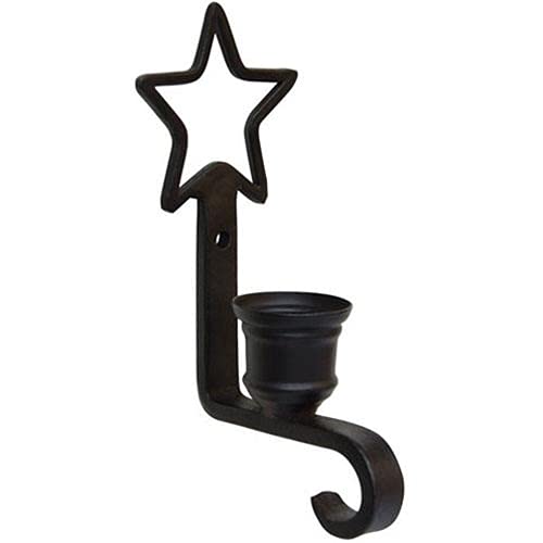 Star Wall Mounted Taper Candle Holder, 2 PC Set, Black Iron, 5.25 x 2.25 inches