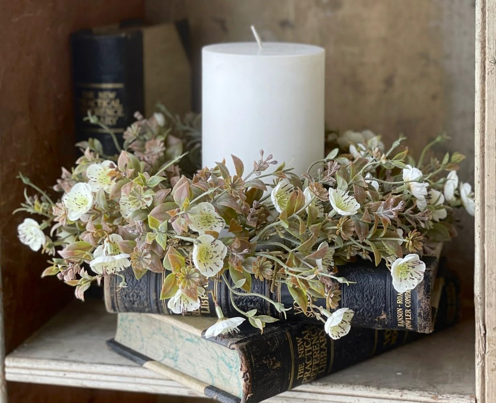 Flower Candle Ring Set of 2-13 Inch with 6 Inch Center - Faux Greenery Floral Julep Blooms