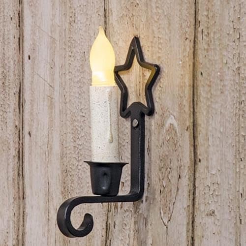 Star Wall Mounted Taper Candle Holder, 2 PC Set, Black Iron, 5.25 x 2.25 inches