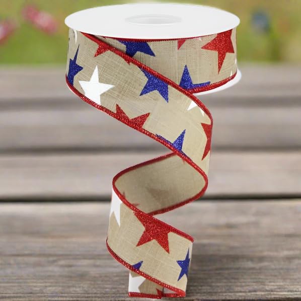 Glittered Stars Wired Edge Ribbon - 10 Yards