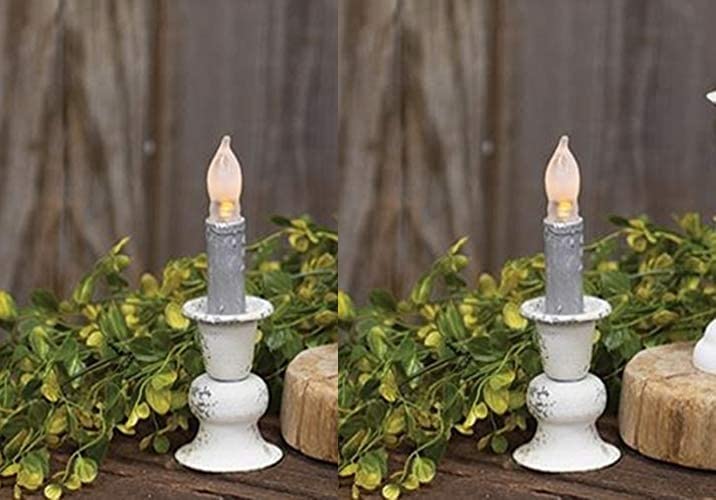 White Antiqued Candle Holders 5.5 inch