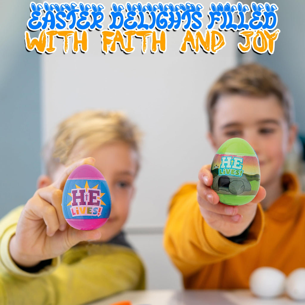 Fun Express Prefilled Easter Eggs 12 Pack - Christian Gifts for Kids with Religious Toys Inside | Easter Egg Fillers for Church Events, School & Easter Basket Stuffers | Faith Based Party Favors