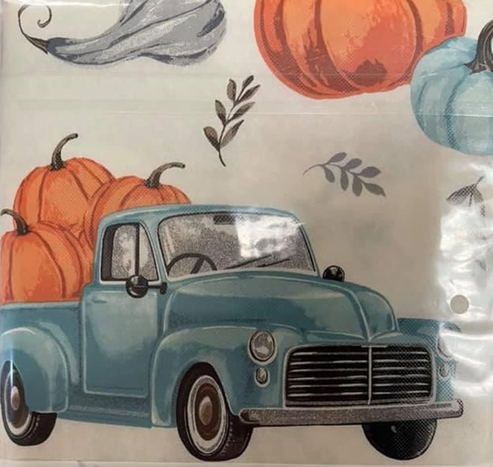 HAPPY DEALS ~ Fall Trucks Pumpkins Tablecloth | Flannel Back Reusable | 52" x 70"