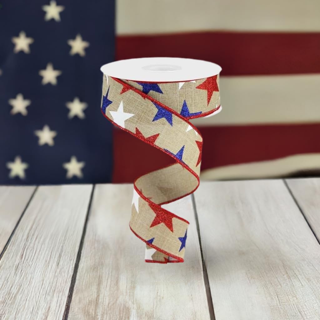 Glittered Stars Wired Edge Ribbon - 10 Yards