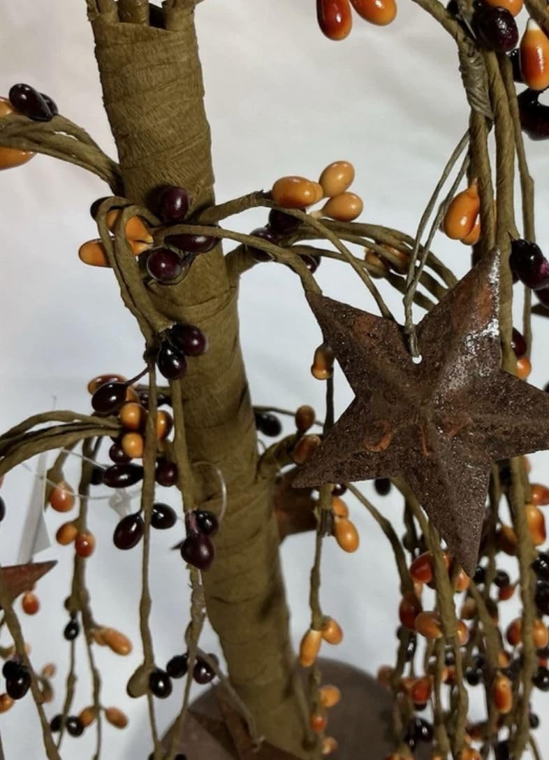 Primitive Willow Tree, Burgundy Mustard Pip Berries, 13 Inches, Rustic Country Style with Wood Base