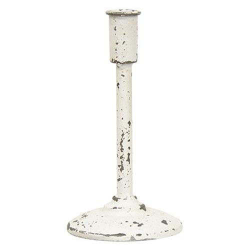 Antique Farmhouse Style Taper Candle Holder | 9 inch | Antique White Metal Distressed
